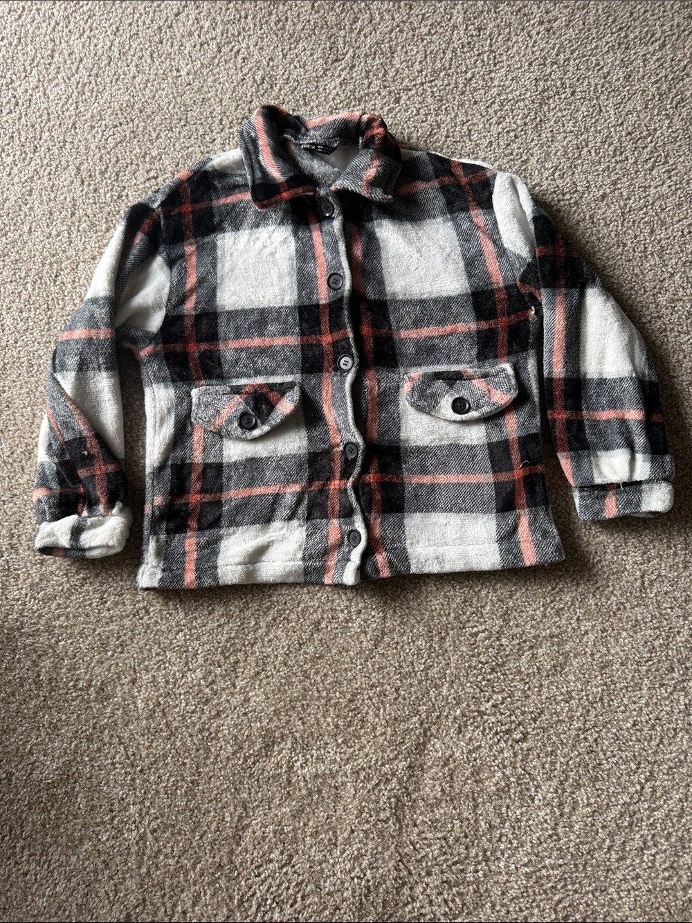 SHEIN Women’s Plaid Button-Down Shirt Jacket in Black, White & Coral MEDIUM